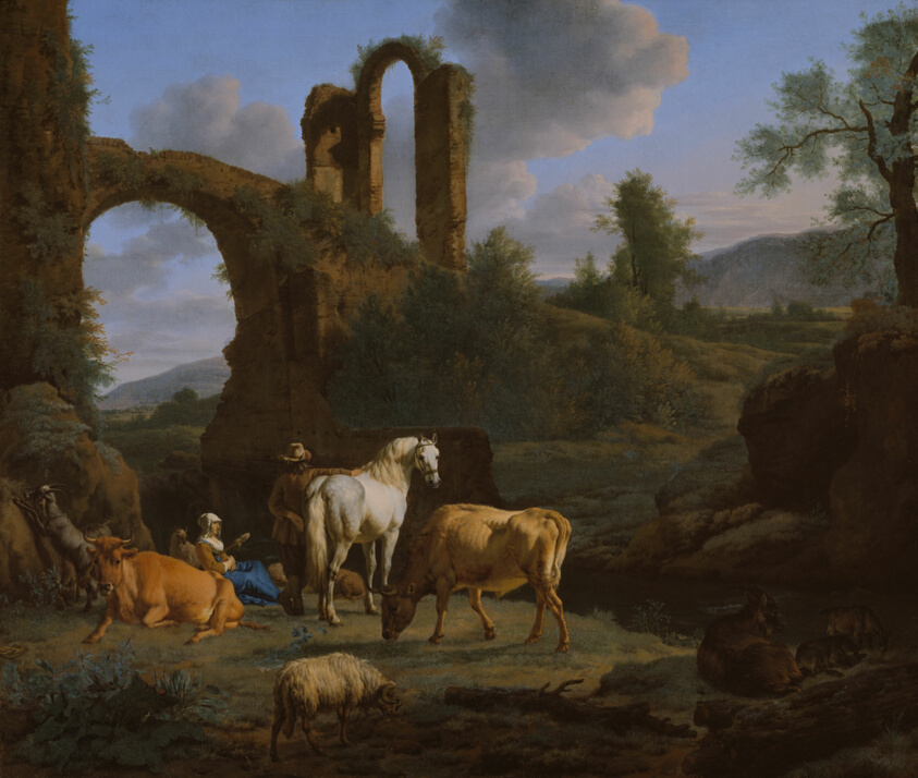 Pastoral Landscape with Ruins (1664) // Adriaen van de Velde (Dutch, 1636–1672)